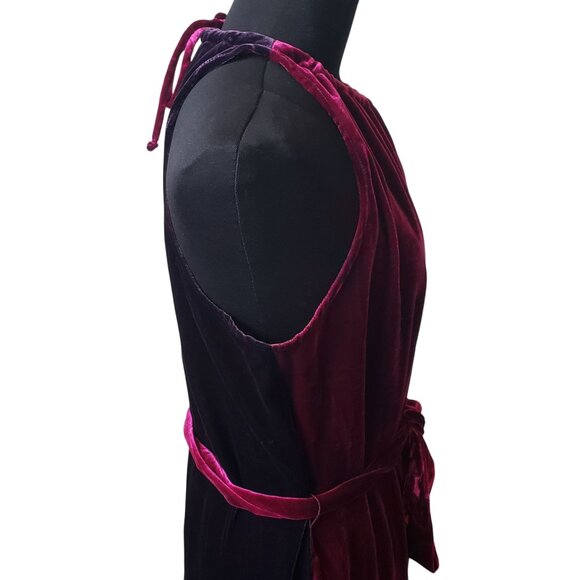 Katharine Kidd Burgundy Red Velvet Sleeveless Halter Midi Holiday Party Dress - Picture 15 of 16